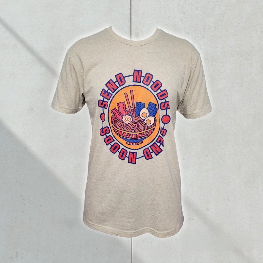 Men's "Send Noods" Ramen Bowl Cream Graphic T-Shirt Size M